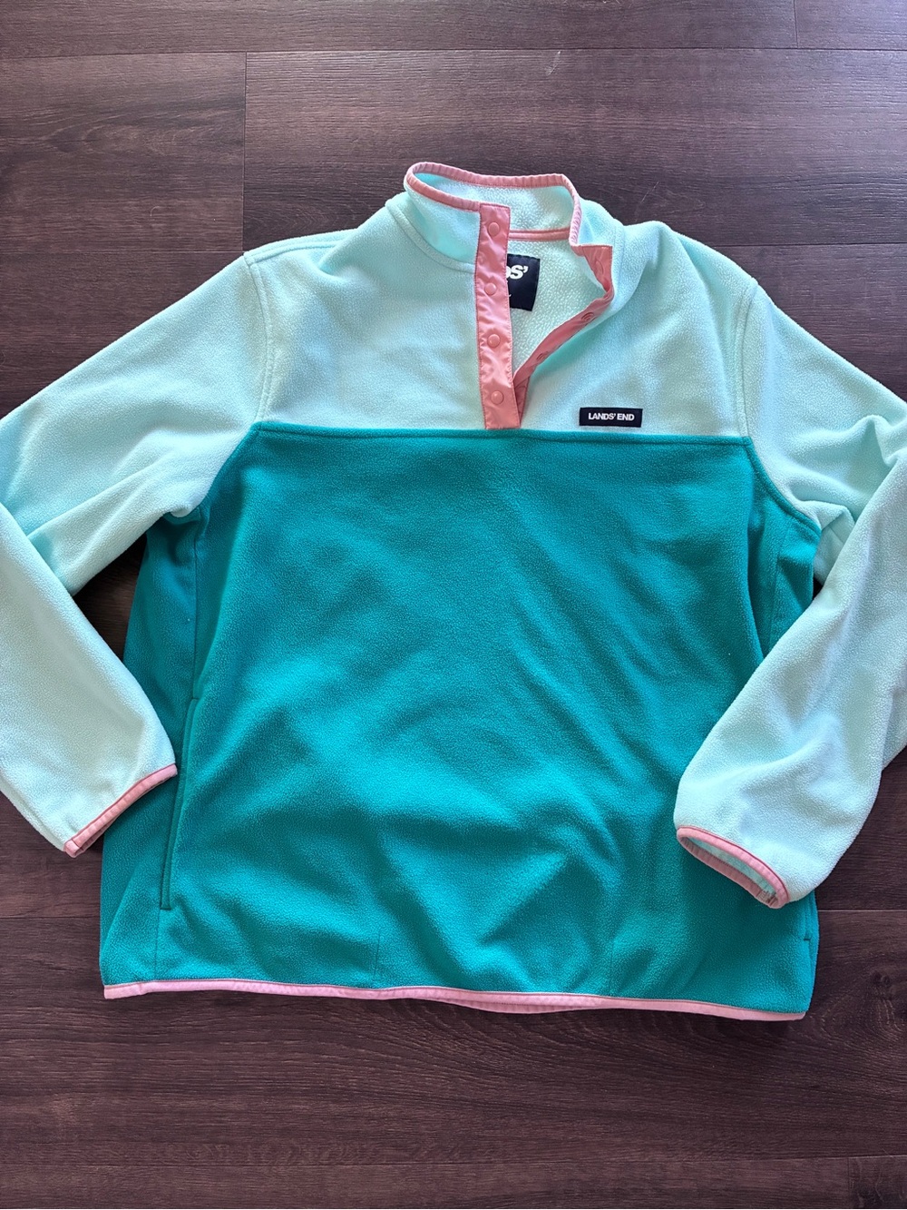 Lands' End Mint, Teal & Pink Snap Mock-Neck Fleece Pullover